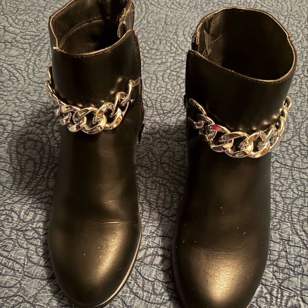 Lane Bryant Black Ankle Boots with Silver Chain